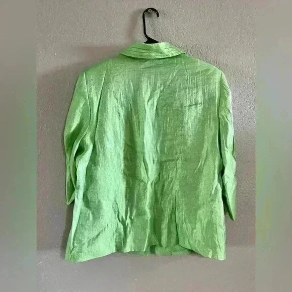 Tan Jay Jacket Lime Green Metallic Collared 3/4 Sleeve Buttons Lined Size 14 - Picture 5 of 9